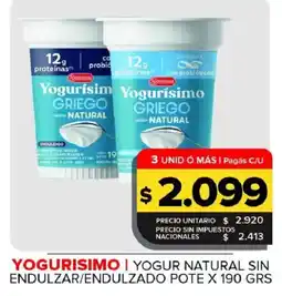 Carrefour Maxi Yogurisimo yogur natural sin endulzar/endulzado pote oferta