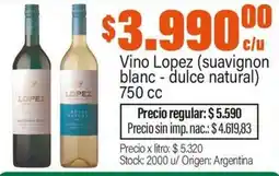 Josimar Lopez vino (suavignon blanc - dulce natural) oferta