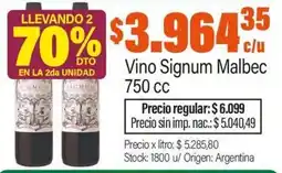 Josimar Signum vino malbec oferta