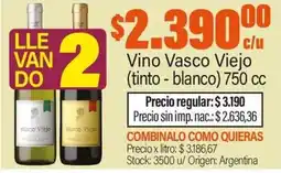 Josimar Vasco Viejo vino (tinto - blanco) oferta