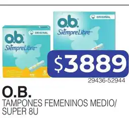 Masivos O.B. tampones femeninos medio/super 8u oferta