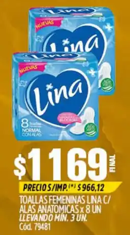 Supermercados Yaguar Lina toallas femeninas c/ alas anatomicas oferta