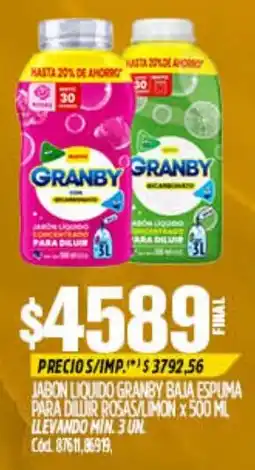 Supermercados Yaguar Granby jabon liquido baja espuma para diluir rosas/limon oferta
