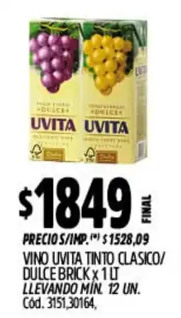 Supermercados Yaguar Uvita vino tinto clasico dulce brick oferta