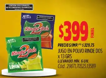 Supermercados Yaguar Rinde dos jugo en polvo oferta