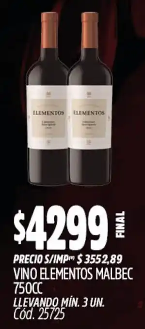 Supermercados Yaguar Elementos vino malbec oferta