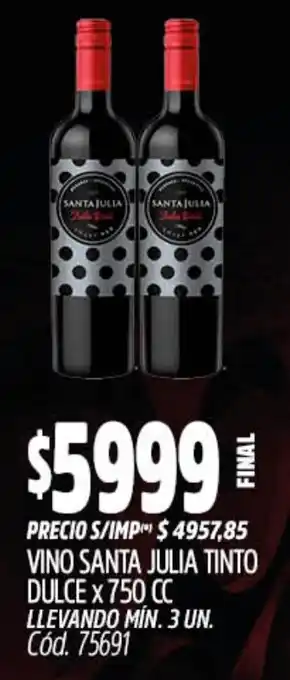 Supermercados Yaguar Santa julia vino tinto dulce oferta