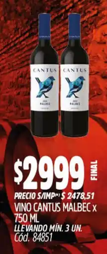 Supermercados Yaguar Cantus vino malbec oferta
