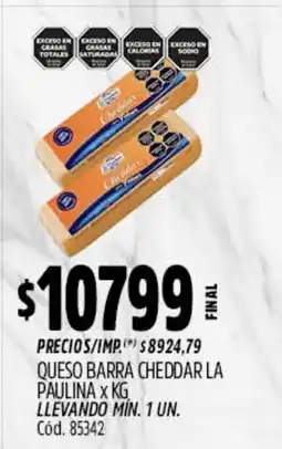 Supermercados Yaguar Paulina queso barra cheddar oferta