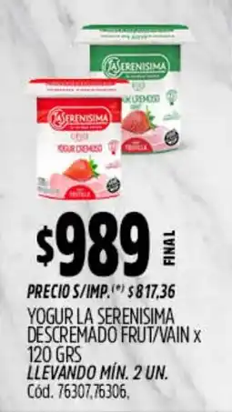 Supermercados Yaguar La serenisima yogur descremado frut/vain oferta