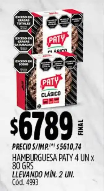 Supermercados Yaguar Paty hamburguesa clásico oferta