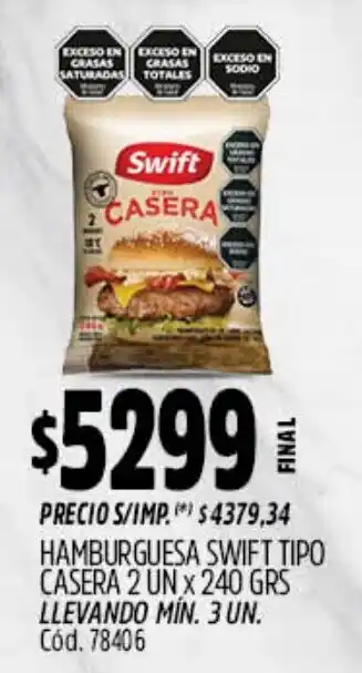 Supermercados Yaguar Swift hamburguesa tipo casera oferta