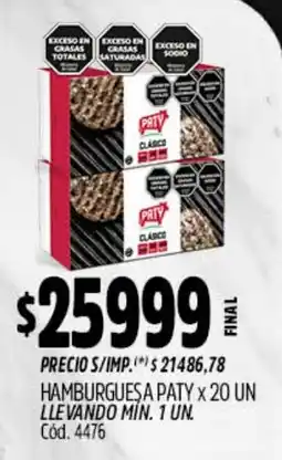 Supermercados Yaguar Paty hamburguesa clásico oferta