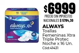Diarco Always toallas femeninas xtra triple protec noche oferta