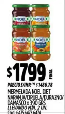 Supermercados Yaguar Noel mermelada naranja/ciruela/durazno/damasco oferta