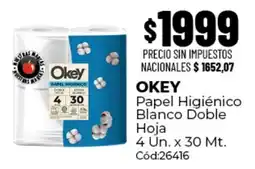 Diarco Okey papel higiénico blanco doble hoja oferta