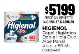 Diarco Higienol papel higiénico doble hoja duo aloe panal oferta