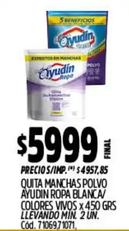 Supermercados Yaguar Ayudin quita manchas polvo ropa blanca/colores vivos oferta