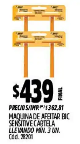 Supermercados Yaguar Bic maquina de afeitar sensitive cartela oferta