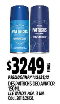 Supermercados Yaguar Patrichs deo aviator oferta