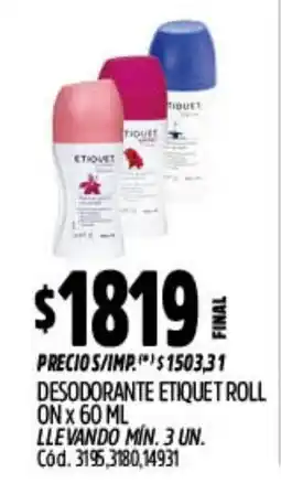Supermercados Yaguar Etiquet desodorante roll oferta