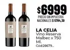 Diarco La celia - vino reserva malbec x 750 ml. cód:28679 oferta