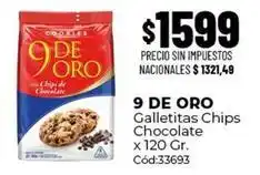 Diarco 9 de oro - galletitas chips chocolate x 120 gr. cód:33693 oferta