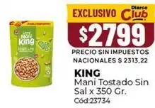 Diarco King - mani tostado sin sal x 350 gr. cód:23734 oferta
