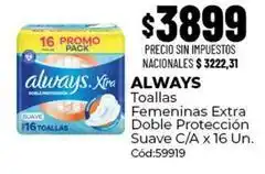 Diarco Always - toallas femeninas extra doble protección suave c/a x 16 un. cód:59919 oferta
