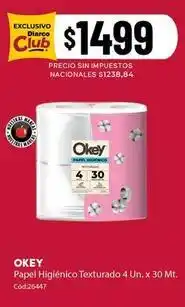 Diarco Okey - papel higi00enico texturado 4 un. x 30 mt. c0d:26447 oferta