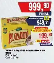 Maxiconsumo Playadito - yerba saquitos x 25 unid cod: 25176 oferta