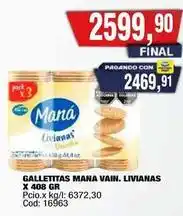 Maxiconsumo Mana - galletitas mana vain. livianas x 408 gr oferta