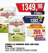 Maxiconsumo La cumbrecita - yerba la cumbres bur-lim-nar x 500g oferta