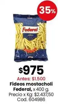 Coto Federal - fideos mostacholi, x 400 g. cod. 604986 oferta