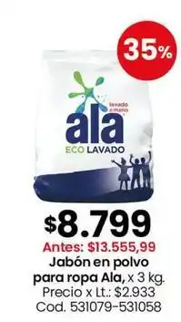 Coto Ala - jabón en polvo para ropa , x 3 kg. precio x lt.: $2.933 oferta