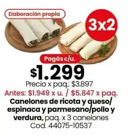 Coto Canelones de ricota y queso/ espinaca y parmesano/pollo y verdura oferta