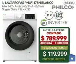 Hendel Philco lavarropas phlf117bn blanco oferta