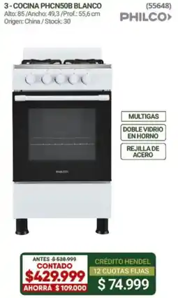 Hendel Philco cocina phcn50b blanco oferta