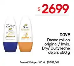 Nini Mayorista Dove desod.roll on original / Invis. Dry/ Dury leche oferta