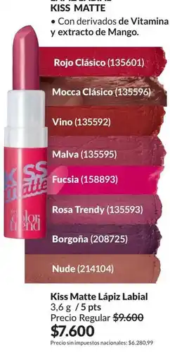 Avon Rojo - kiss matte lápiz labial oferta