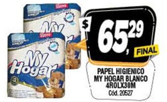 Supermercados Yaguar Papel Higienico My Hogar Blanco 4Rolx30M oferta