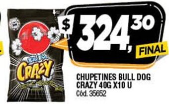 Supermercados Yaguar Chupetines Bull Dog Crazy 40g x 10u oferta