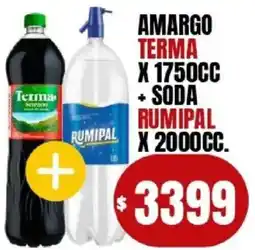 Supermercados Mariano Max Terma amargo x 1750cc + soda rumipal x 2000cc oferta