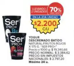 Carrefour Ser pro+ yogur descremado batido natural/frutos rojos oferta