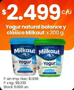 Changomas Milkaout yogur natural balance y clásico oferta