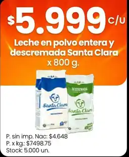 Changomas Santa clara leche en polvo entera y descremada oferta