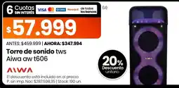 Changomas Aiwa torre de sonido tws aw t606 oferta