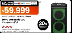 Changomas Aiwa torre de sonido tws aw t406 oferta