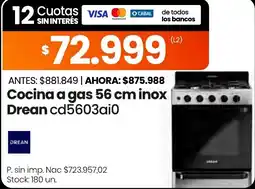 Changomas Drean cocina a gas 56 cm inox oferta