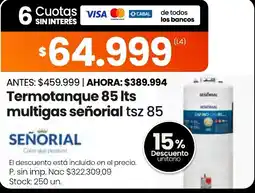Changomas Señorial termotanque 85 lts multigas tsz 85 oferta
